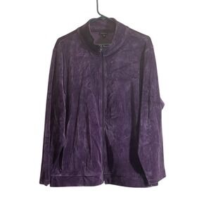 Talbots Track Jacket Womens 2X Purple Velour Full Zip Velvet Sweatshirt